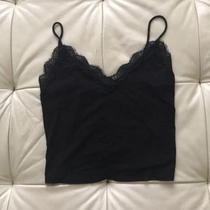 LA Hearts Fray Lace Trim Black Crop Top